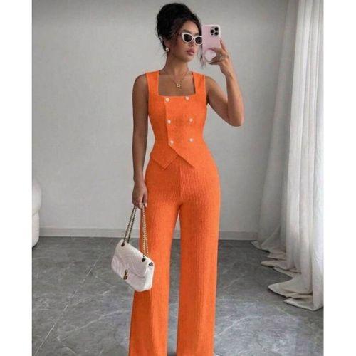 Kadın Düğmeli Bürümcük Kumaş Takım