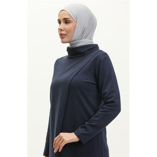 Kruvaze Balıkçı Yaka Sade Basic Uzun Tunik Panolon İkili Takım - 03043.015 - Lacivert