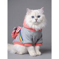 Rainbow Kedi Sweatshirt | Kapüşonlu Gökkuşağı Detaylı Kedi Kıyafeti | Kedi Hoodie