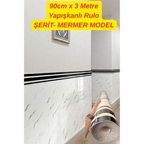 90cmx 3 Metre Mermer Şerit Desenli Rulo Kendinden Yapışkanlı Duvar Paneli Kağıdı CYCZT00186
