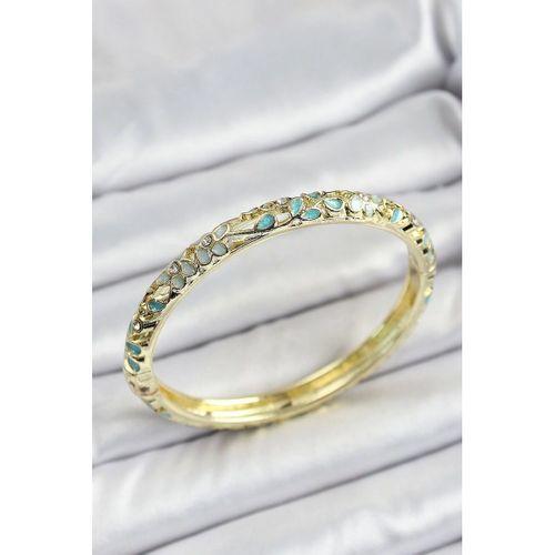 Mineli Pirinç Su Yeşili Çiçek Desen Motifli Kadın Kelepçe