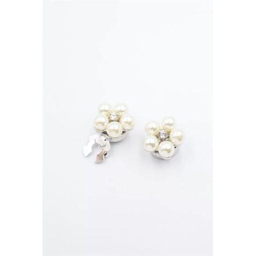 İncili Düğme Broşu - Gümüş