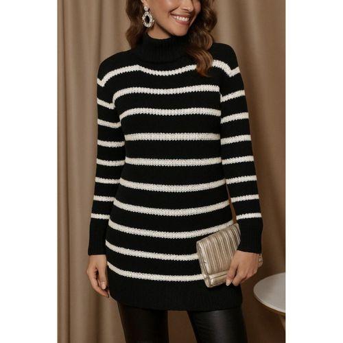 Kadın Uzun Kollu Degaje Yaka çizgili Sonya Iplik Mini Boy Triko Elbise (kemersiz)