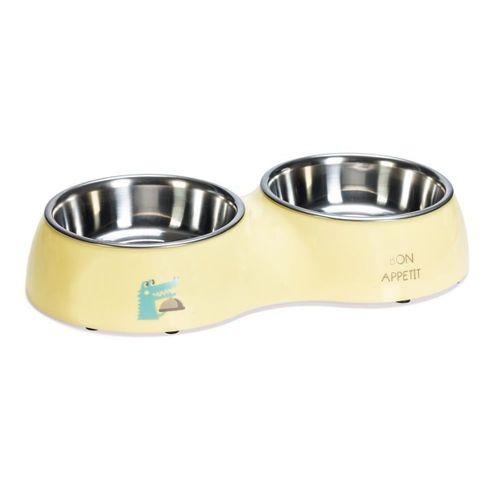 Beeztees Köpek İkili Mama ve Su Kabı, Paslanmaz Çelik, Sarı, 34x17,5cm, 2x350ml