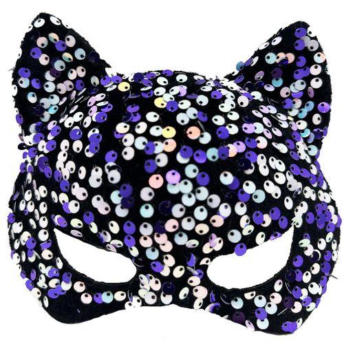 Siyah Kadife Mor Beyaz Pullu Parti Maskesi