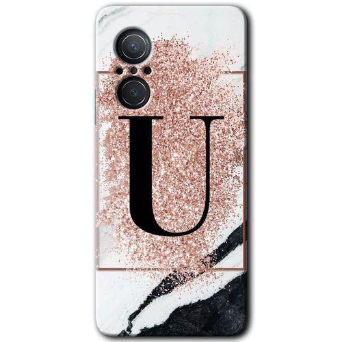 Potkal Hediye Fabrikası Huawei Nova 9 SE Kılıf HD Desen Baskılı Arka Kapak - Pembe Mermer Desenli U Harfi