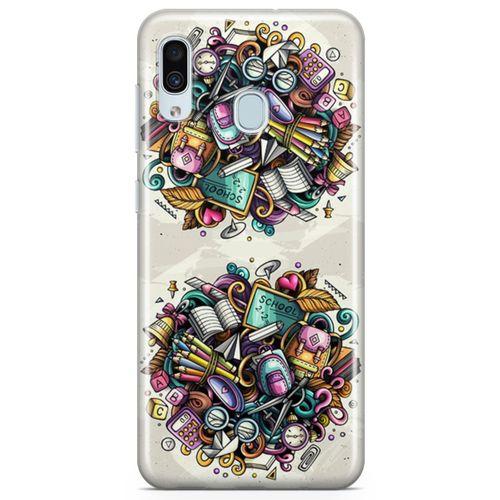 Samsung Galaxy A30 Kılıf Kırtasiye Malzemeleri Doodle Arka Kapak Koruma Desenli Full Koruyucu