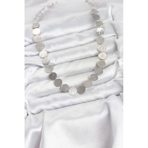 Yuvarlak Plaka Model Gümüş Renk Kadın Kolye