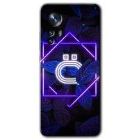 MRCİLETİSİM Xiaomi Mi 12 Kılıf HD Desen Baskılı Arka Kapak + Temperli Cam - Dark Neon Yaprak Ö Harfi