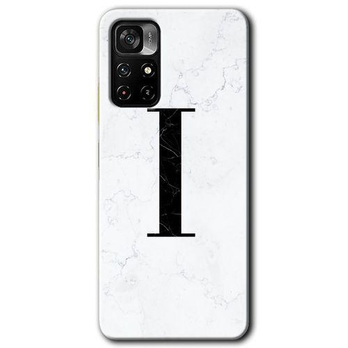 Xiaomi Redmi Note 11T Kılıf HD Desen Baskılı Arka Kapak - Beyaz Mermer Desenli I Harfi