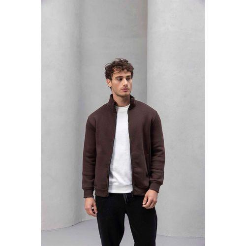 Marcel Regular Fit Fermuarlı Kıstırma Cepli Üç İp Şardonlu Erkek Sweatshirt - Kahve