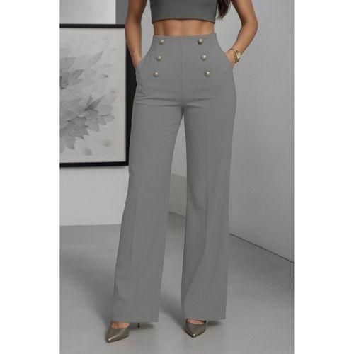 Kadın Yüksek Bel önden Düğmeli Uzun Paçaya Doğru Geniş Ithal Krep Pantolon