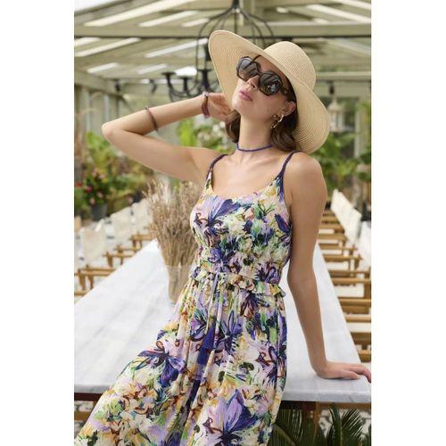 Çiçek Ve Yaprak Desenli İp Askılı Tulum