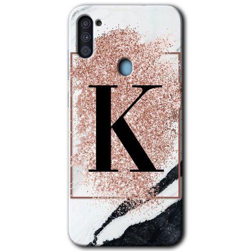 Potkal Hediye Fabrikası Samsung Galaxy M11 Kılıf HD Desen Baskılı Arka Kapak - Pembe Mermer Desenli K Harfi