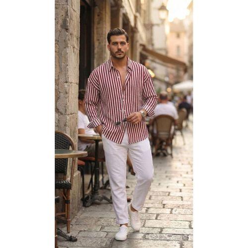 Erkek Dikey Çizgili Yarım Oversize Gömlek