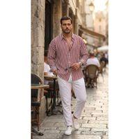 Erkek Dikey Çizgili Yarım Oversize Gömlek