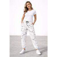 Dijital Baskılı Eşofman Altı Kışlık Üç İplik Şardonlu Kumaş Lastikli Paça, Cepli, Rahat Kalıp - Beyaz