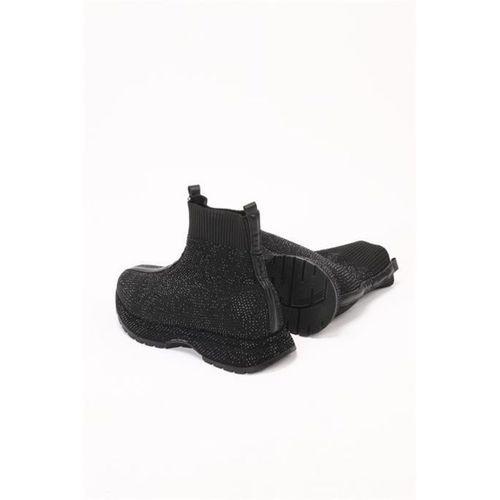 Ferna Siyah Raş Deri Taşlı Desenli Kışlık Bot