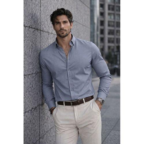 Likralı Regular Fit Nefes Alabilir Klasik Erkek Oxford Gömlek - Füme