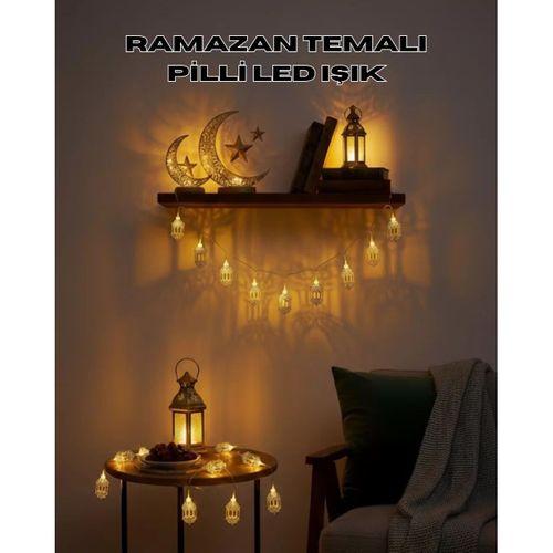 Altın Fener Detaylı Pilli Ramazan Led Işık Ev Dekorasyonu