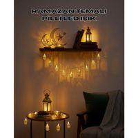 Altın Fener Detaylı Pilli Ramazan Led Işık Ev Dekorasyonu