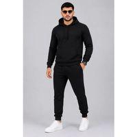 Erkek İki İplik Kapüşonlu Kanguru Cepli Sweatshirt Jogger Pantolon Alt Üst Eşofman Takımı -Siyah