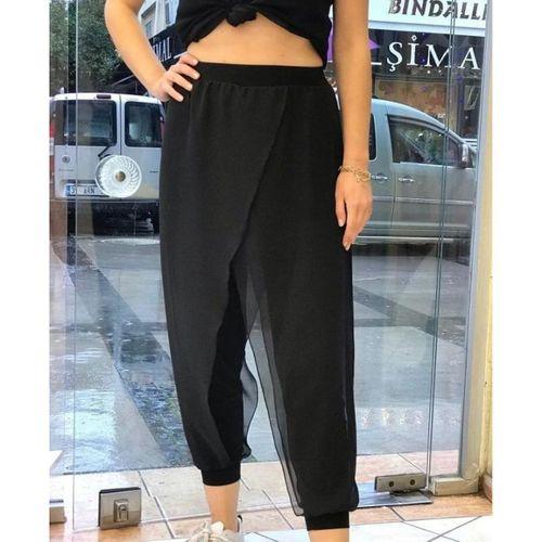 Kadın Şifon Detaylı Lastikli Şalvar Pantolon