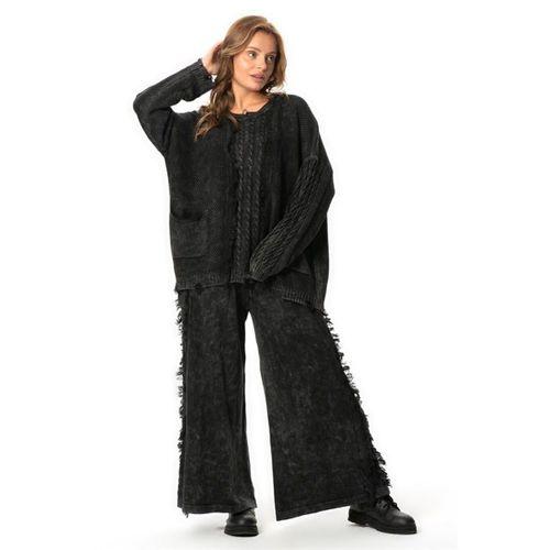 Beli Lastikli Aylin Sonbahar ve Kışlık Uzun Cepli Triko Pantolon Siyah Syh