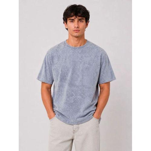 Erkek Yıkamalı Washed Effect Tişört Bisiklet Yaka Sokak Stil Kısa Kol T-Shirt - Gri