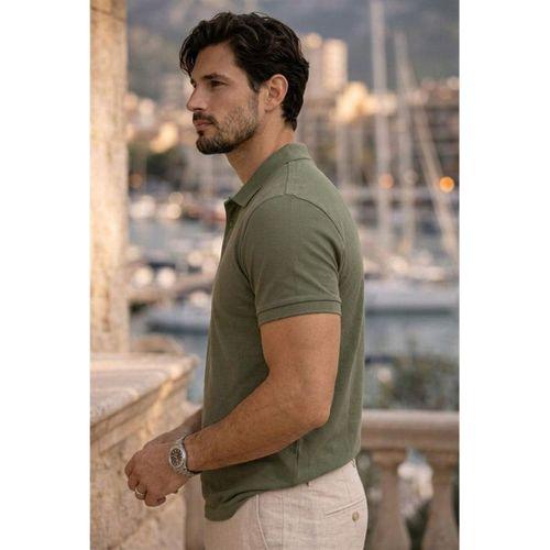 Orlando Polo Yaka Pike Kumaş Relaxed Fit Basic Düğmeli Relaxed Fit Erkek T-Shirt - Haki
