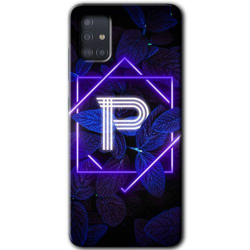 Samsung Galaxy A51 Kılıf HD Desen Baskılı Arka Kapak + Temperli Cam - Dark Neon Yaprak P Harfi