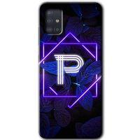 Samsung Galaxy A51 Kılıf HD Desen Baskılı Arka Kapak + Temperli Cam - Dark Neon Yaprak P Harfi