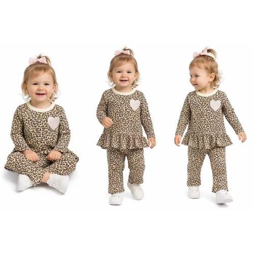 9/18 Ay Leopar Baskılı Penye Bebek Takımı