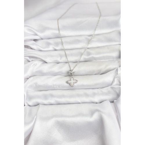 316L Çelik Zincir Gümüş Renk 4 Yapraklı Yonca Model Zirkon Taşlı Kadın Kolye