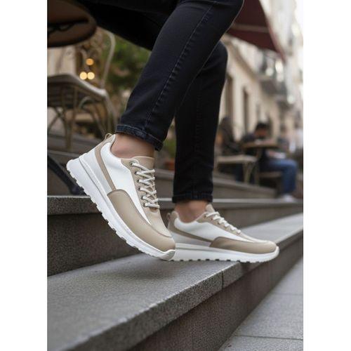 BA0246 Krem Bağcıklı Yüksek Beyaz Taban Günlük Erkek Ayakkabı