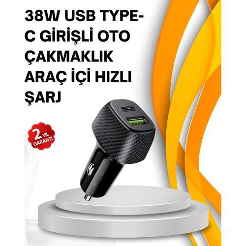 Kompakt Tasarımlı Type-c + Usb Girişli Araç Şarj Başlığı