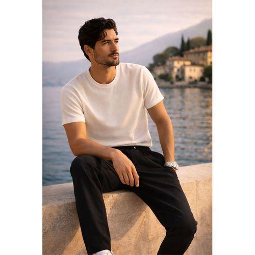 Meridian Kumaş Relaxed Fit %100 Pamuklu Jogger Erkek Yazlık Eşofman Altı Pantolon - Siyah