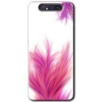 MRCİLETİSİM Samsung Galaxy A80 Kılıf Baskılı Kapak - Pembe Tüy + 5D Tam Kaplayan Cam