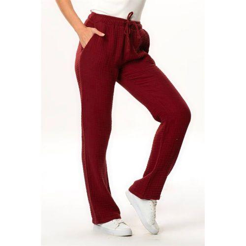 Beli Lastikli Multi Çift Cepli Müslin Kadın/Erkek Unisex Yazlık Pantolon Bordo Brd