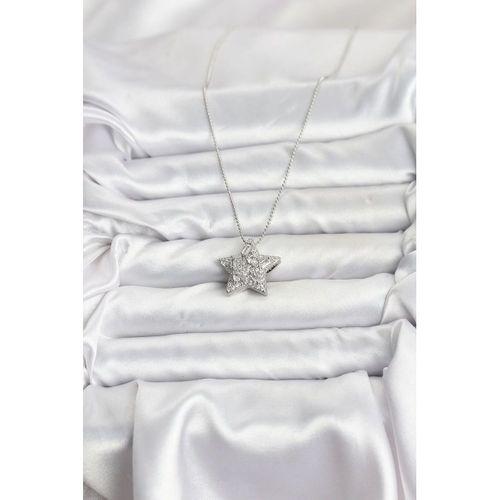 316L Çelik Zincir Gümüş Renk Zincirli Gümüş Yıldız Model Kadın Kolye