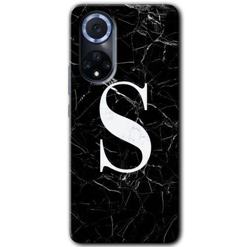 Huawei Nova 9 Kılıf HD Desen Baskılı Arka Kapak - Siyah Mermer Desenli S Harfi + Kırılmaz Cam