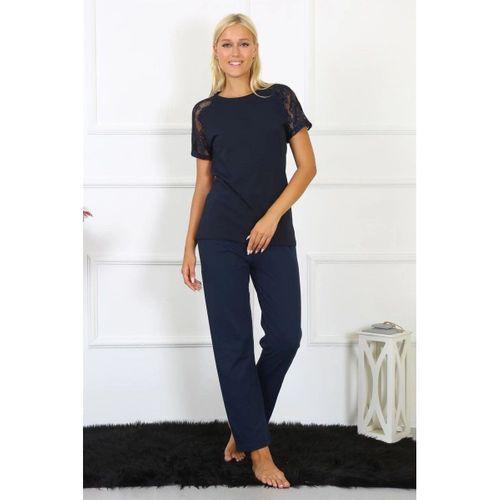 Kadın Kolu Dantelli Penye Pijama Takım Lacivert
