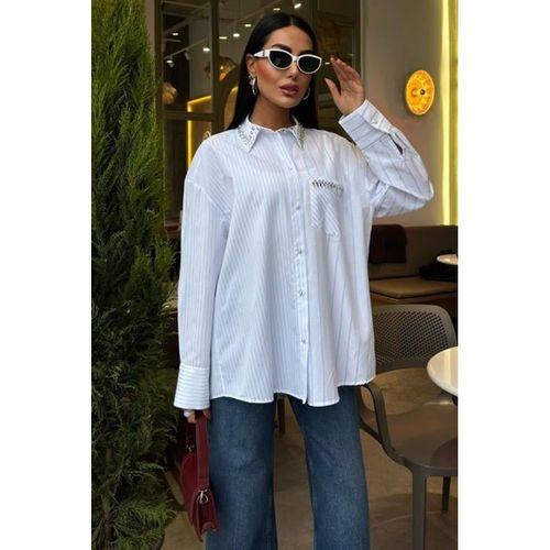 Yaka Ve Cebi Taşlı Çizgili Over Gömlek 3406