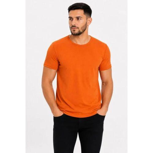 Erkek Basic Tişört Bisiklet Yaka Kısa Kol Günlük Yazlık Slim Fit T-Shirt - Turuncu