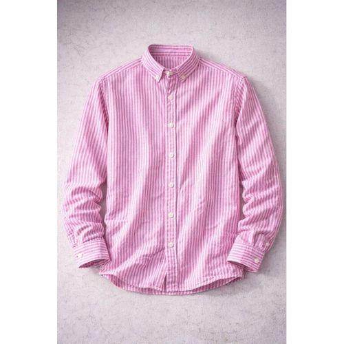 Dik Şerit Çizgili Flam Keten Gömlek - Bordo