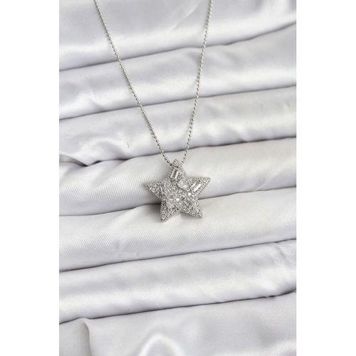 316L Çelik Zincir Gümüş Renk Zincirli Gümüş Yıldız Model Kadın Kolye