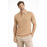 Erkek Düğmeli Yaka Triko Dokuma Tişört Desenli Yazlık Şık Günlük Triko Tişört - Kahverengi