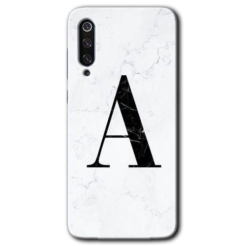 MRCİLETİSİM Xiaomi Mi 9 SE Kılıf Baskılı Kapak - Beyaz Mermer Desenli A Harfi + 5D Tam Kaplayan Cam