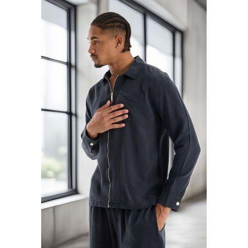 Regular Fit Cupra Kumaş Fermuarlı Erkek Ceket - Füme