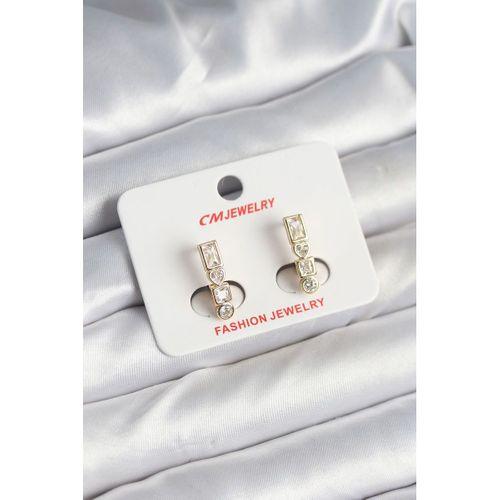 Pirinç Gold Renk Zirkon Taşlı Vintage Kadın Küpe